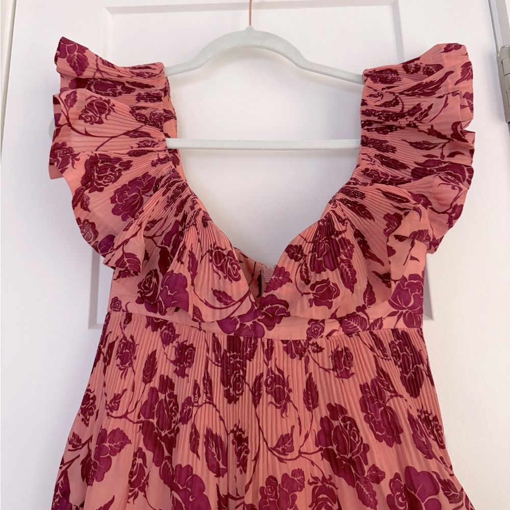 Zimmermann Lovestruck Pleated Ruffle Floral Plisse Mini Dress Pink - Picture 4 of 11
